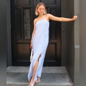 NWT Laagam Light Blue siren Pleated strapless Dress